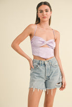 Lavender Front Twist Spaghetti Strap Top With Smocking