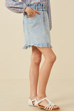 Light Denim Girls Washed Frayed Hem Paper Bag Denim Skirt