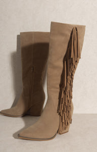 Khaki OASIS SOCIETY OUT WEST - Knee-High Fringe Boots