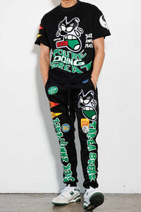 Black Spring Break Chenile Patch Graphic Jogger