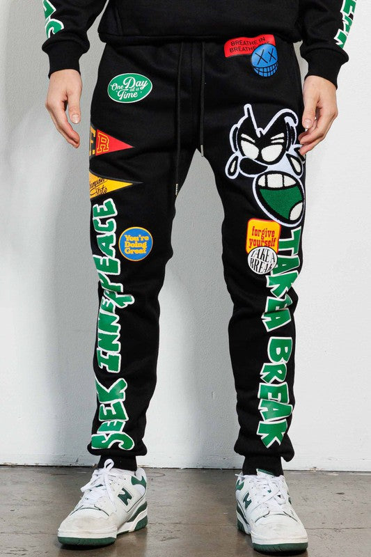 Black Spring Break Chenile Patch Graphic Jogger