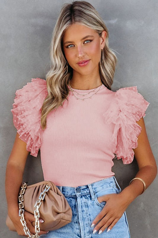 Mesh Ruffle Top