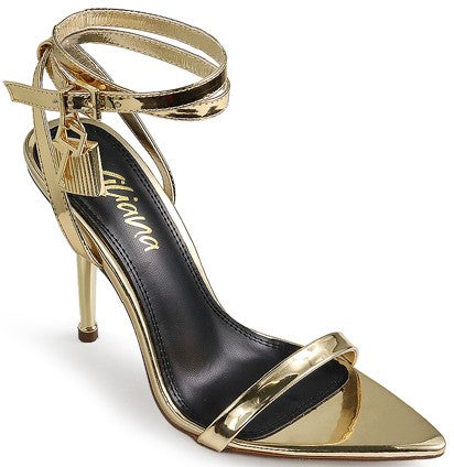 Gold Womens Lock Metallic Stiletto Dress Shoes