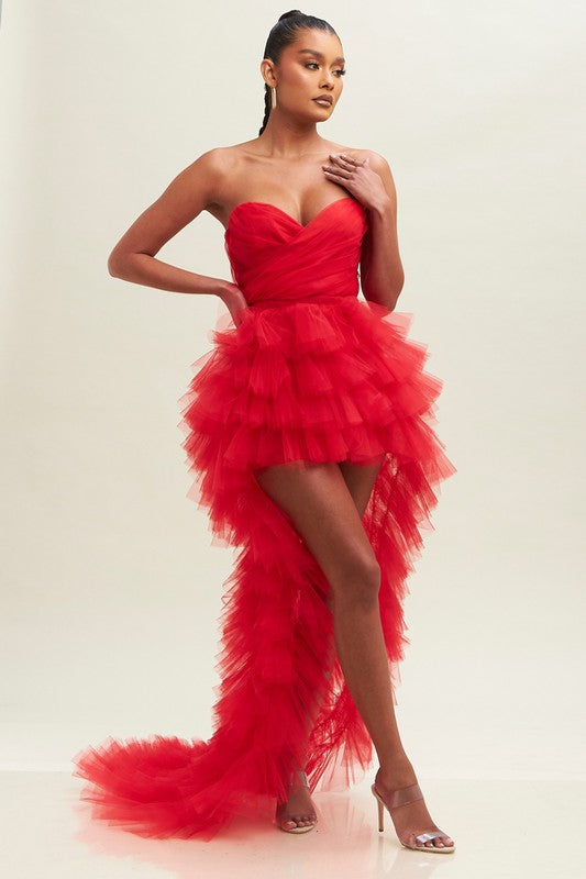 Red Tulle Layers Mesh Dress