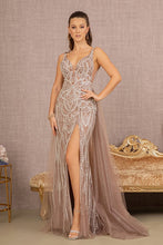 Cappuccino Embroidery Sheer Side Mermaid Dress W/ Detachable Waist Mesh Layer