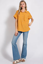 Golden Raw Edge and Dolman Sleeve Popover Top