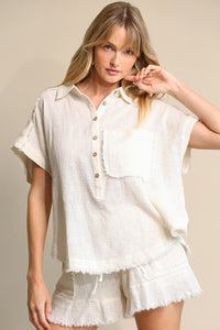 Off White Raw Edge and Dolman Sleeve Popover Top