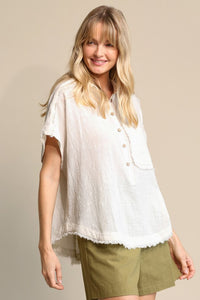 Off White Raw Edge and Dolman Sleeve Popover Top