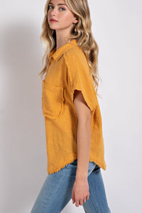 Golden Raw Edge and Dolman Sleeve Popover Top