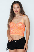 Neon Orange Pearl Criss Cross Pattern Corset Crop Top