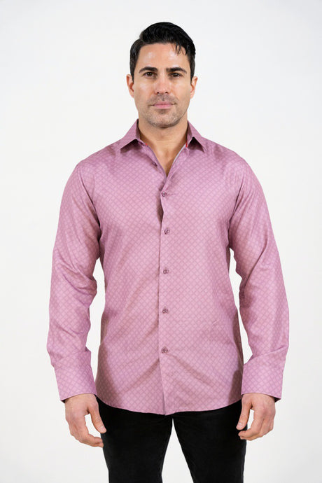 Pink Men's Printed Long Sleeve Shirt