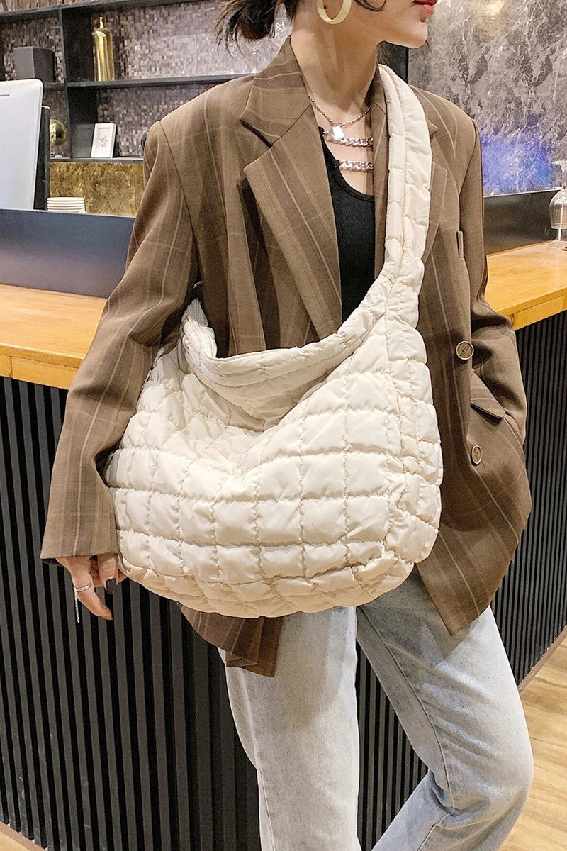 Cimulis Beige Quilted Crossbody Handbag