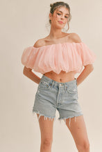 Peach Off Shoulder Balloon Sleeve Crop