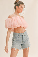 Peach Off Shoulder Balloon Sleeve Crop