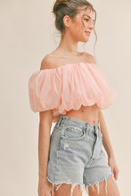 Peach Off Shoulder Balloon Sleeve Crop