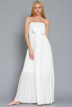Off White Tube Smocked Tie Front Top Lace Trim Tiered Maxi