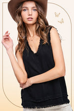 Black Soft Washed Cut Edge V-Neck Sleeveless Top