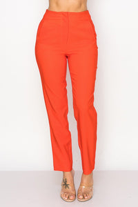 Solid High Rise Straight Leg Pants  Orange outfit, Orange pants outfit,  Outfits