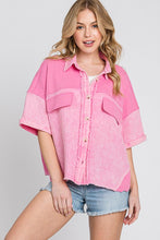 Pink Mineral Wash Button Down Cotton Gauze Top