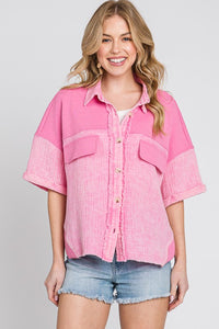 Pink Mineral Wash Button Down Cotton Gauze Top