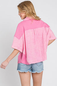 Pink Mineral Wash Button Down Cotton Gauze Top