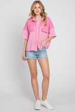 Pink Mineral Wash Button Down Cotton Gauze Top