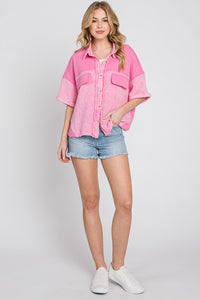 Pink Mineral Wash Button Down Cotton Gauze Top