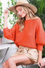 Pumpkin Round Neck 3/4 Sleeve Knitted Crochet Top