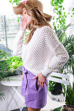 Cream Round Neck Long Sleeve Crochet Sweater Top