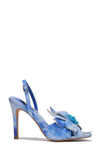 Blue Womens Flower Open Toe Slingback Heeled Sandals