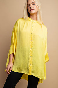 Lemon Washed Satin Button Down Loose Fit Top