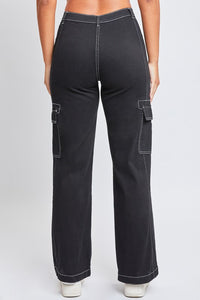 Black Junior High Rise Cargo Pant With Front Seam Detail