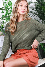 Olive Round Neck Long Sleeve Crochet Sweater Top