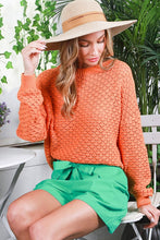 Pumpkin Round Neck Long Sleeve Crochet Sweater Top
