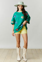 Kelly Green Allover Sequin Flower Patch Tee