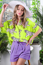 Neon Yellow Tiger Printed Satin Shirt Top