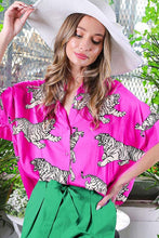 Fuchsia Tiger Printed Satin Shirt Top