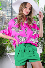 Fuchsia Tiger Printed Satin Shirt Top