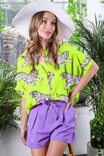 Neon Yellow Tiger Printed Satin Shirt Top