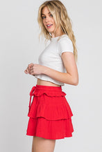 Red Washed Cotton Gauze Ruffle Skort