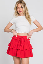 Red Washed Cotton Gauze Ruffle Skort