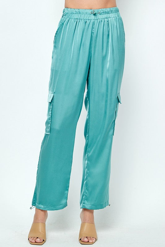 Slate Blue Elastic Drawstring Satin Jogger Pants – Aquarius Brand