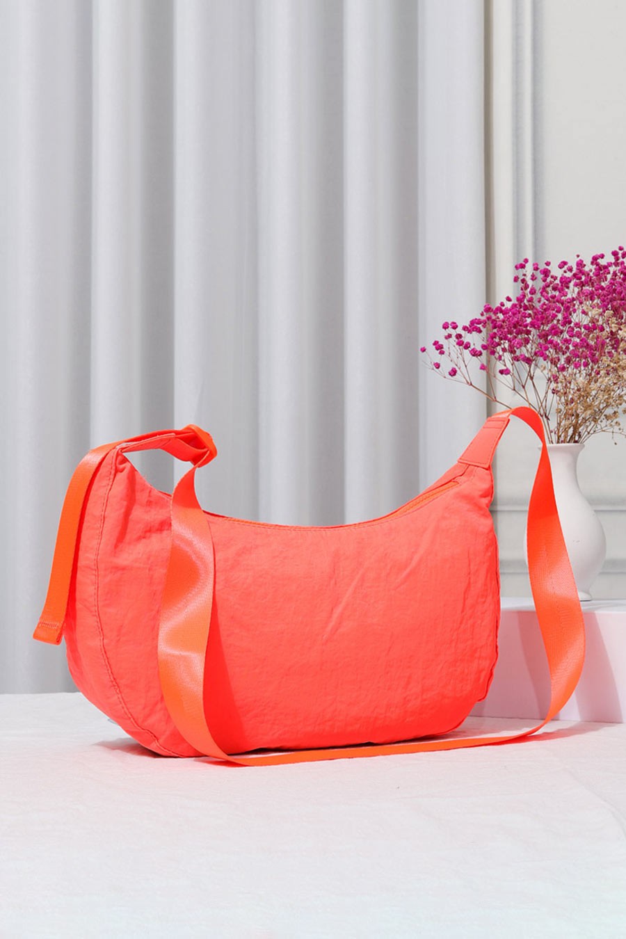 Neon Orange Solid Nylon Sling Bag Crossbody Bag Aquarius Brand