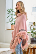 Pink Faux Fur Poncho Cape Coat Cloak Wrap