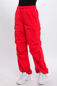 Tomato Red Loose Fit Parachute Cargo Pants