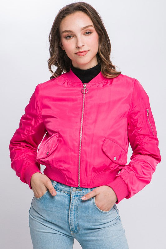 Contrast Trim Zipper Bomber Jacket Casual Long Sleeve - Temu