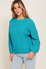 Teal Waffle Stitch Round Neck Sweater