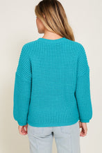 Teal Waffle Stitch Round Neck Sweater