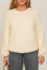 Ivory Waffle Stitch Round Neck Sweater