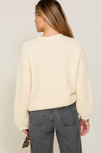 Ivory Waffle Stitch Round Neck Sweater